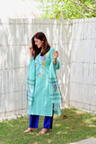 Hand Made Pure Jamdani Floral Soft and Fine Cotton Kurta with Pant and Dupatta PA 26