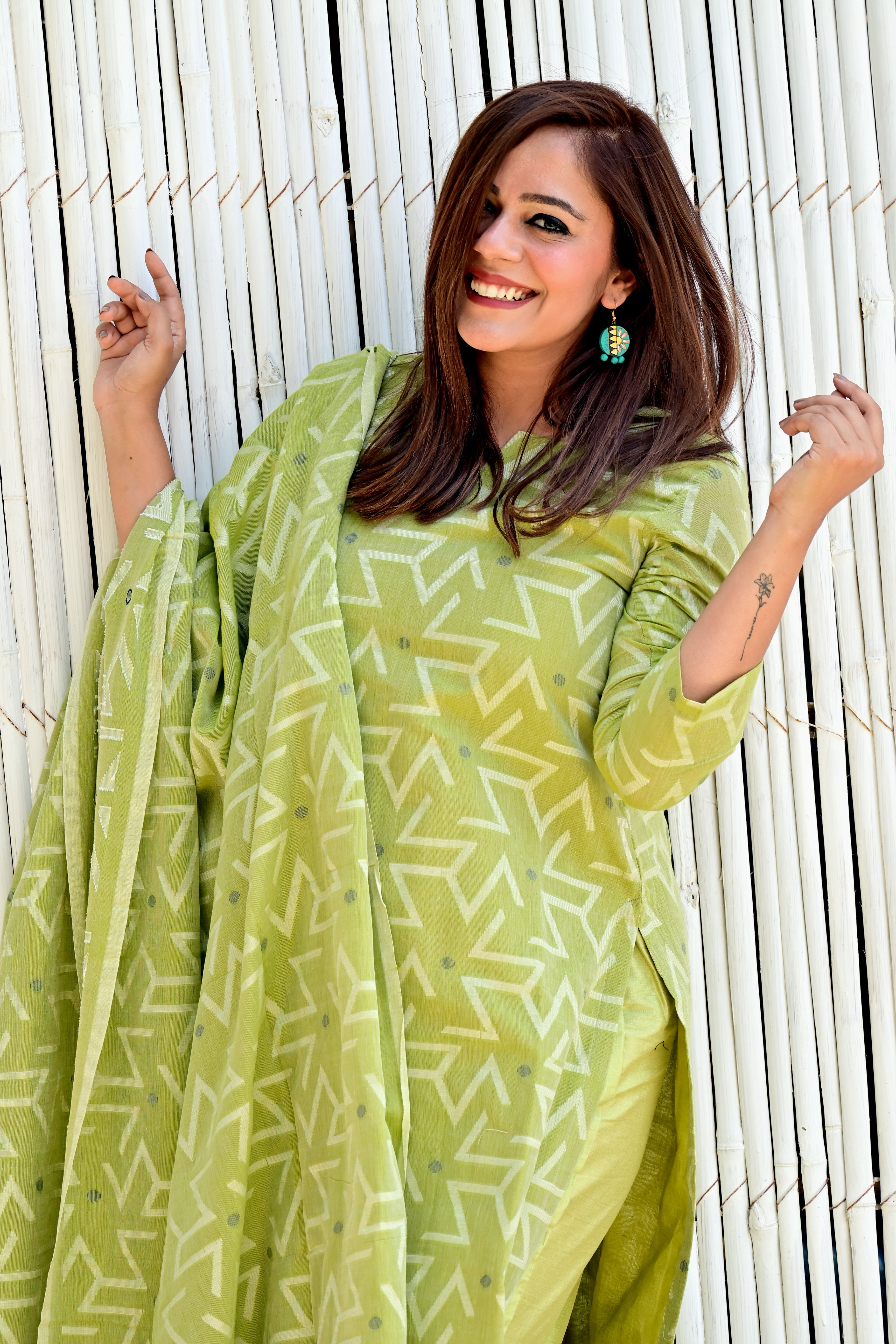 Fine cotton Jamdani Motif Dupatta  Suits SH 18