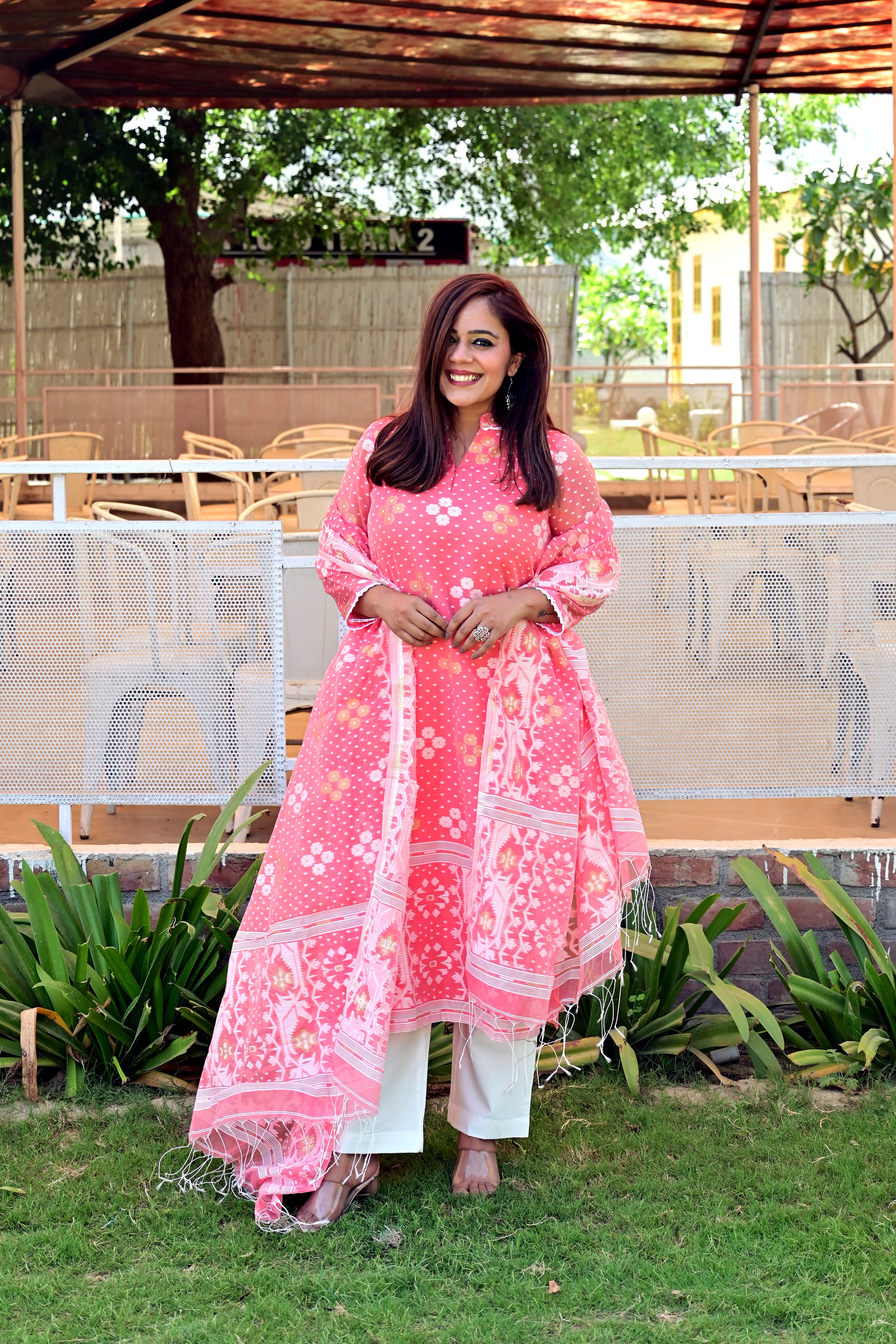 A Fine Jamdani classic kurta Pant Set With Dupatta JD 08