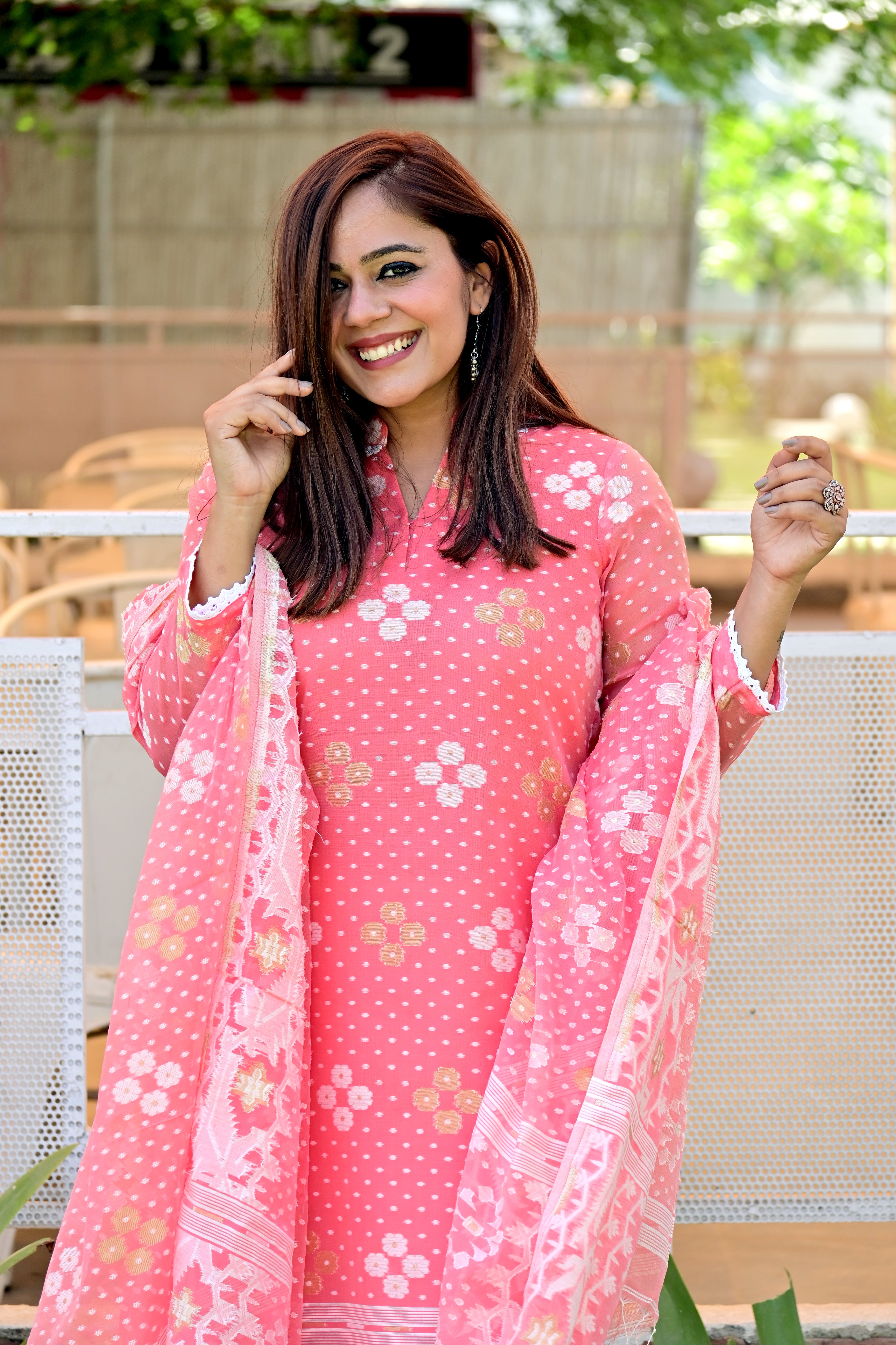 A Fine Jamdani classic kurta Pant Set With Dupatta JD 08
