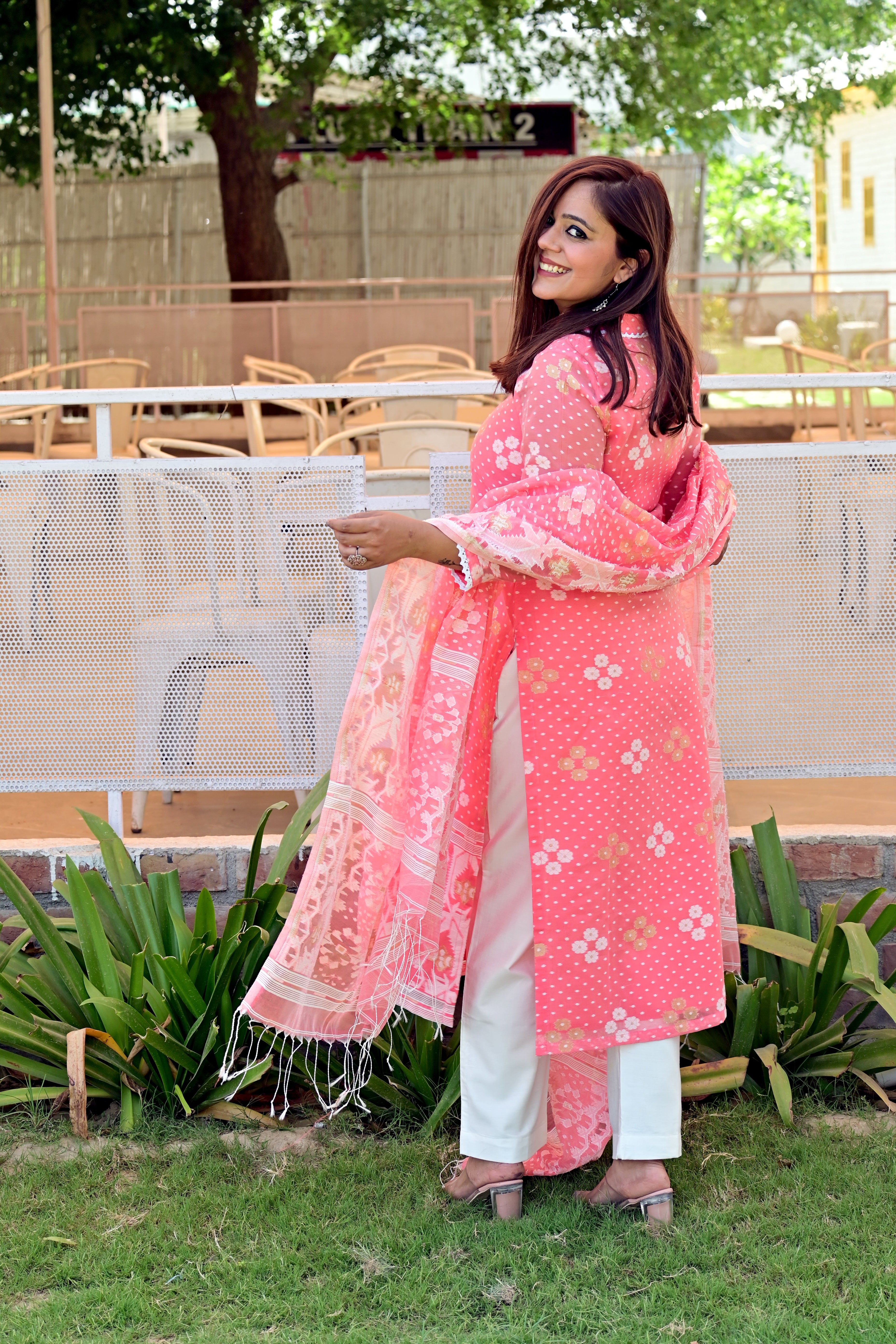 A Fine Jamdani classic kurta Pant Set With Dupatta JD 08