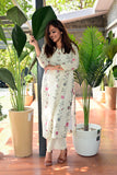 White and pink flower embroidered kurta and pant set