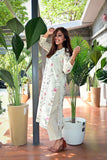 White and pink flower embroidered kurta and pant set