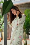 White and pink flower embroidered kurta and pant set