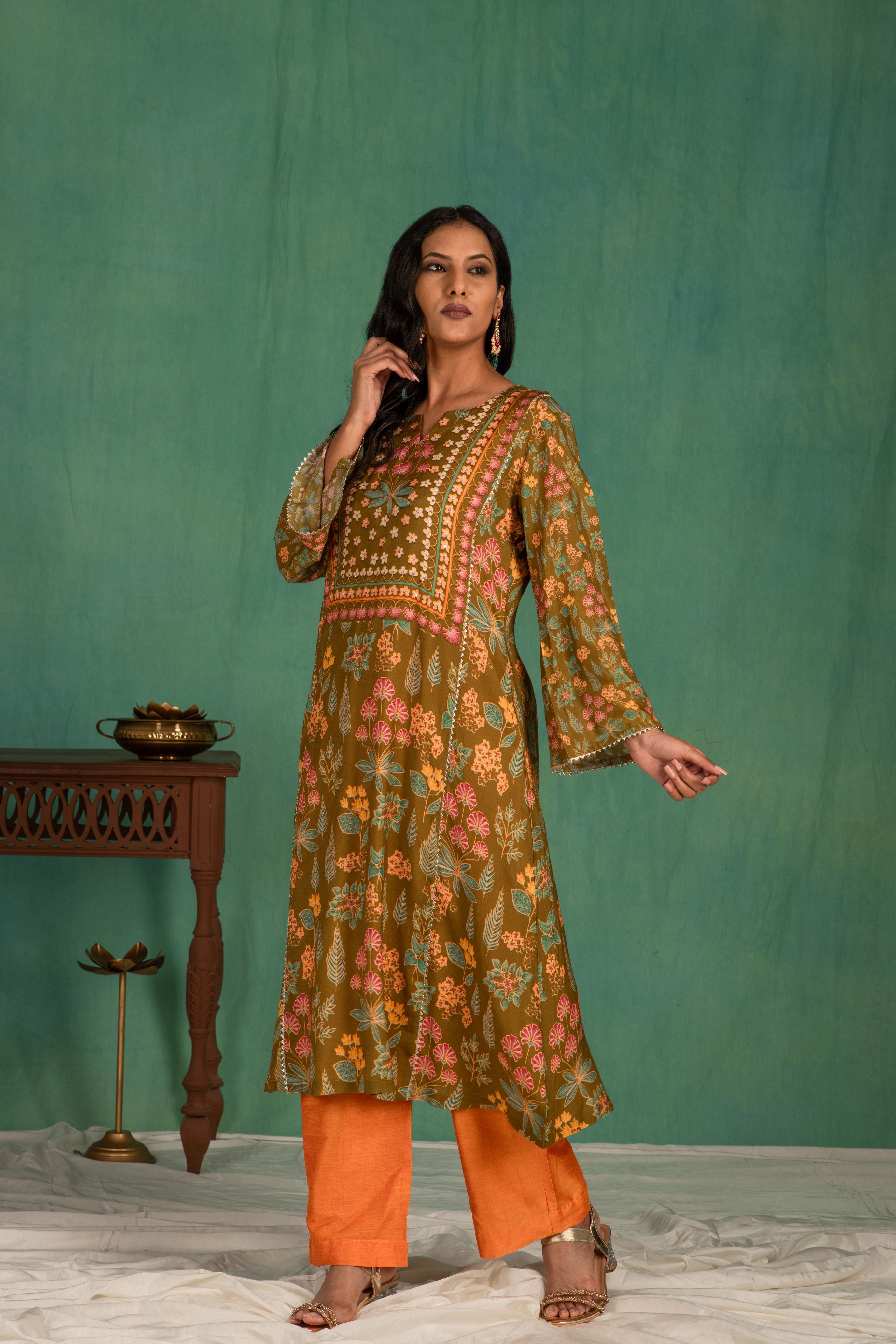 Printed muslin kurta pant set