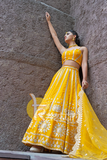 Mustard yellow emboridered gotta pati lehenga choli set