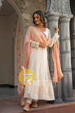 White embroidered georgette anarkali kurta set with dupatta