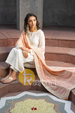 Pure white embroidered georgette kurta with pant set