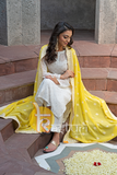 Pure white embroidered georgette kurta with pant set