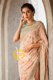 Light pink heavy embroidered georgette saree