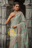 Firozi heavy embroidered georgette saree