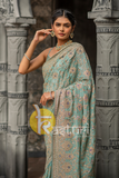 Firozi heavy embroidered georgette saree