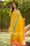 Yellow gotta work embroidered georgette kurta sharara suit