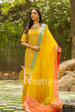 Yellow gotta work embroidered georgette kurta sharara suit