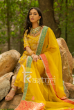 Yellow gotta work embroidered georgette kurta sharara suit