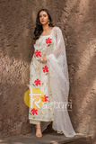 White and multicolor flower embroidered kurta and pant set