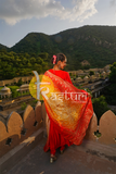 Red embroidered silk anarkali kurta dress