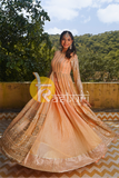 Peach embroidered georgette anarkali kurta set with dupatta