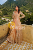 Peach embroidered georgette anarkali kurta set with dupatta