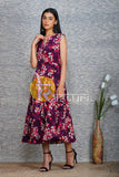 Blue floral printed georgette flared dress