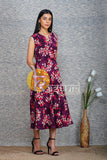 Blue floral printed georgette flared dress