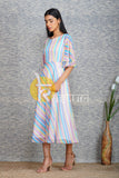 Multicolor stripe georgette flared maxi dress