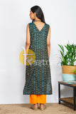 Blue and yellow printed cotton kurta with pant set-s10
