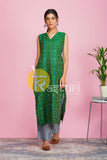 Green and grey printed cotton sambalpuri kurta with pant set