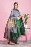 Green and grey printed cotton sambalpuri kurta with pant set