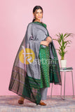 Green and grey printed cotton sambalpuri kurta with pant set-s1