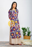 Blue kalamkari print cotton kurta and palazzo set