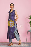 Purple and grey printed cotton kurta with pant set-s7