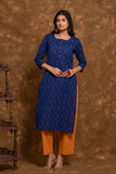 Pure cotton Pochampally double Ikkat weave kurta with contrast bottom and dupatta
