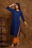 Pure cotton Pochampally double Ikkat weave kurta with contrast bottom and dupatta