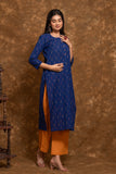 Pure cotton Pochampally double Ikkat weave kurta with contrast bottom and dupatta
