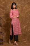 Pure cotton Pochampally double Ikkat weave kurta with contrast bottom and dupatta