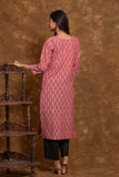 Pure cotton Pochampally double Ikkat weave kurta with contrast bottom and dupatta