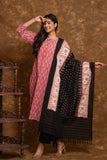 Pure cotton Pochampally double Ikkat weave kurta with contrast bottom and dupatta