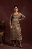 Banarasi weave kurta and dupatta with solid color bottom