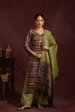 Bhagalpuri fabric three piece dupatta suit in embroidered angrakha pattern