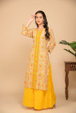 Yellow printed kurta with yellow zigzag printed bottom 3 piece suit set with yellow zigzag dupatta.