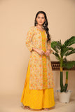 Yellow printed kurta with yellow zigzag printed bottom 3 piece suit set with yellow zigzag dupatta.