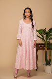 Pink georgette gota patti embroidered flared anarkali with bottom and net dupatta