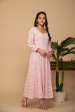 Pink georgette gota patti embroidered flared anarkali with bottom and net dupatta