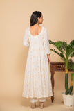 White georgette gota patti embroidered flared anarkali with bottom