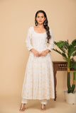 White georgette gota patti embroidered flared anarkali with bottom