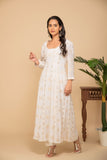 White georgette gota patti embroidered flared anarkali with bottom