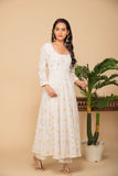 White georgette gota patti embroidered flared anarkali with bottom