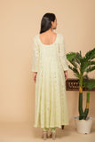 Lemon green georgette gota patti embroidered flared anarkali with bottom and net dupatta