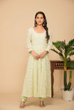 Lemon green georgette gota patti embroidered flared anarkali with bottom and net dupatta